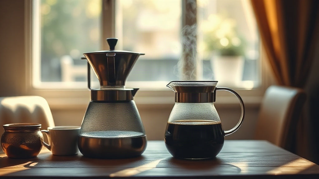 A pour-over setup with a kettle beside a window